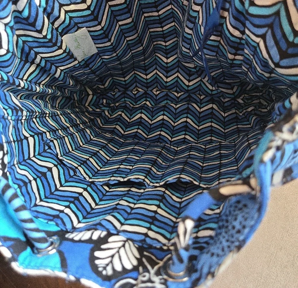 Vera Bradley Blue Floral Quilted Backpack Tote Bag Shoulder Straps
